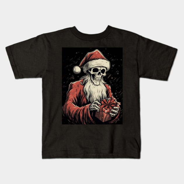 skeleton Santa Kids T-Shirt by MZeeDesigns